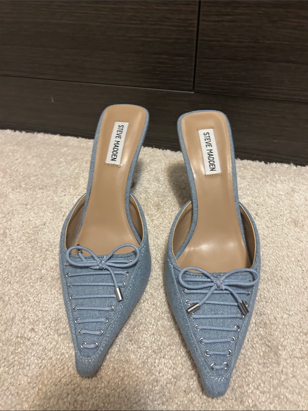 Steve Madden Light Blue Denim Pointed Lace-Up Backless Mules